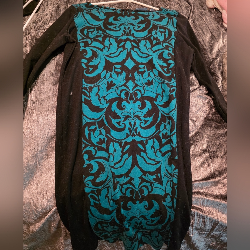 New York & Company Black and Teal Knit Top